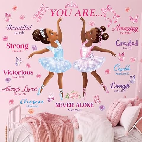 DECOWALL SG2-2319 Black Girl Magic Ballerina Wall Stickers Decals Afro Art Women Inspirational Bedroom Nursery Gift Beautiful playroom Kids décor Baby Butterfly Decoration Motivational Room Cover