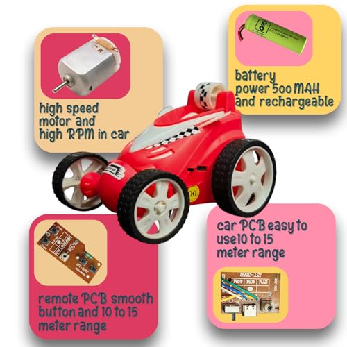 Image of Remote Control Small Stunt Car for Kids - 4WD Off-Road Rock Crawler for Boys Girls with 360 Spins, Rechargeable Battery Anti-Skid Rubber Tires, Indoor Outdoor Play (RED, 368)