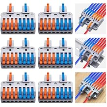 CESFONJER 2-in-8-out Compact Terminal Blocks 6 Sets, Lever Wire Splicing Connectors, 2 Input 8 Output, DIN Rail & Screw Fix, 28-12AWG, Includes Mounts & Screws