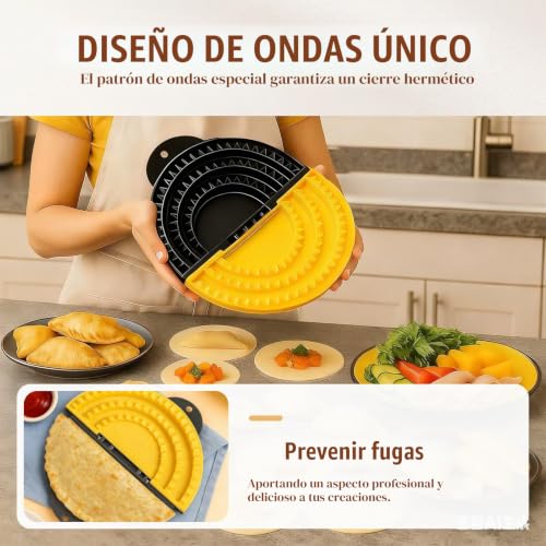 Miniatura 6 de Frostyflair 3-En-1 Prensa De Tortillas, Sellador De Tortillas Desmontable De 15,2 20,3 25,4cm, Quesadillera, Prensa Para Empanadas, Amarillo Negro