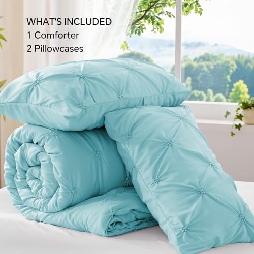 BEDELITE Macaron Blue Twin Comforter Set - 2 Peices Boho Pintuck Bedding Comforter Sets, Lightweight Soft & Warm Twin Bedding Sets with 1 Pillowcase for All Season - Thumbnail 7