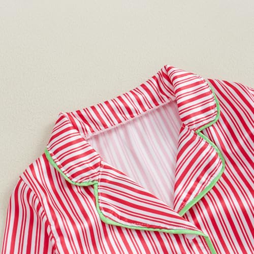 MAINESAKA Toddler Boy Girl Christmas Pajama Set Striped Long Sleeve Button Down Shirt Pants Silk Satin Pjs Kid Xmas Sleepwear4