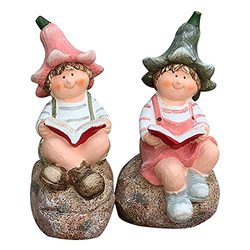 HANDIYA Sculpture Artisanale Statue Boy and Girl Statue Jardin Sculpture Résine Artisanat Modèle Statuette Peinte Cartoon Panneau extérieur Jardin Paysagiste pelouse Art décoration Cadeau