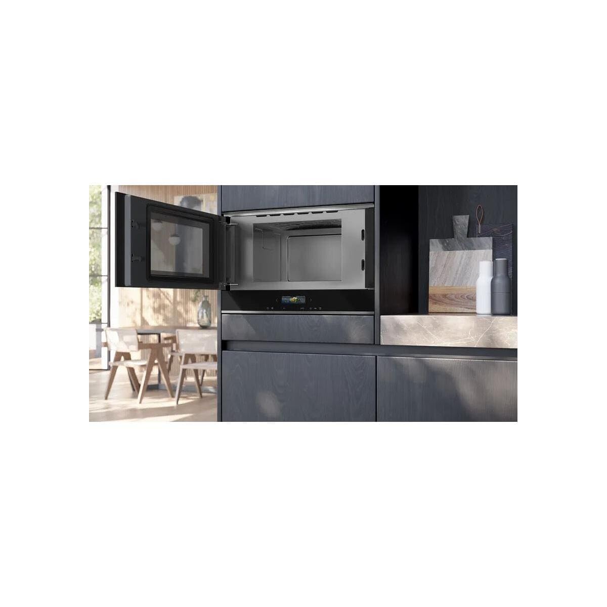 Siemens BF722L1B1 iQ700 kuchenka mikrofalowa do zabudowy, czarna, cookControl7 – programy automatyczne, humidClean Plus – czyszczenie wnętrza, idealna do montażu na wysokim poziomie – otwierane z boku