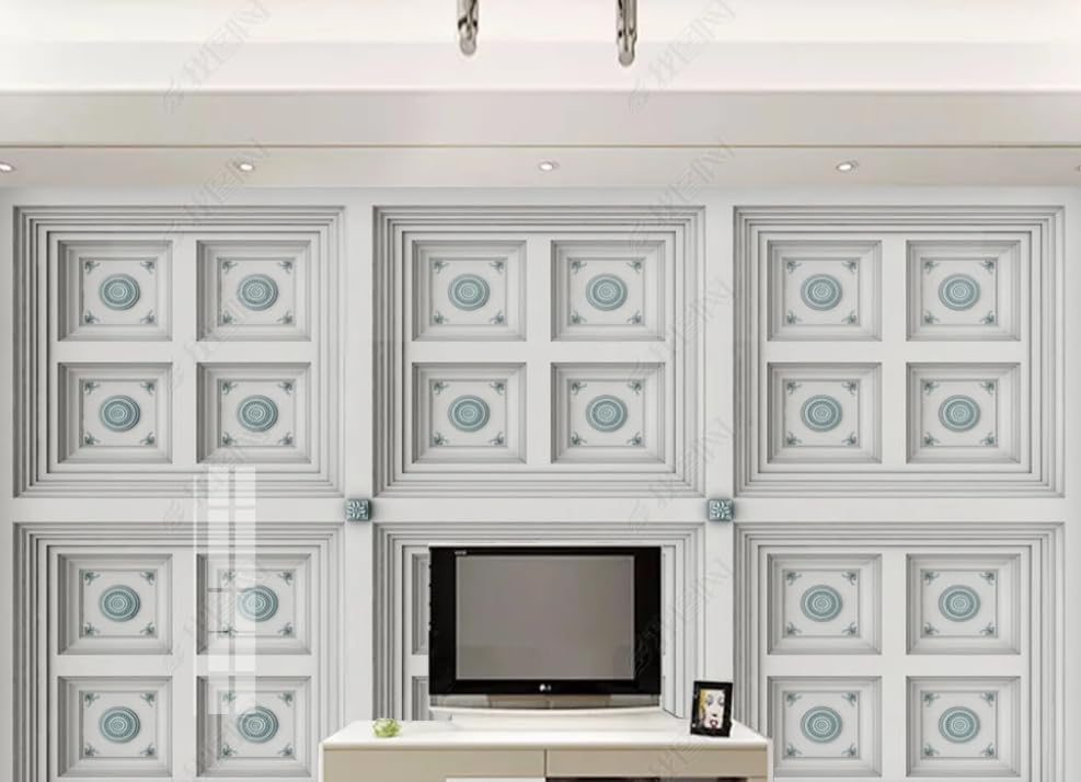 Papier peint intissé bleu treillis gaufré masque défauts mur 200x140 - 2