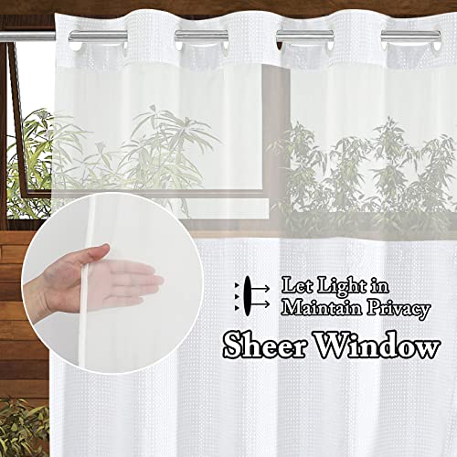 Gibelle No Hook Waffle Weave Shower Curtain With Snap-In Fabric Liner Set For Bathroom, Hotel Style With Mesh Top Window, Waterproof & Washable, White, 72X74 #TOP1