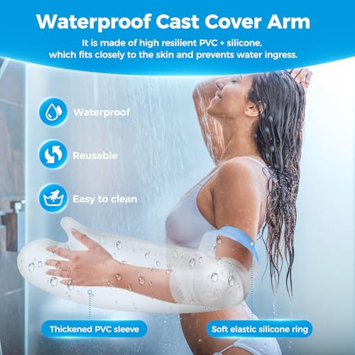 AMSGANK Gipsschutz Wasserdicht Arm, Erwachsene Verbandschutz Duschschutz Hand Wiederverwendbar Gipsarm Duschen Schutzhülle Arm Gips Duschhülle, Armschutz Beim Baden (Kurzer Arme)