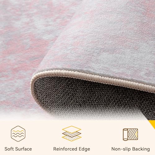 Washable Area Rugs 2'x3' Non-Slip Modern Abstract Soft for Living Room Entryway Bedroom Nursery, Print Pattern, Grey Pink