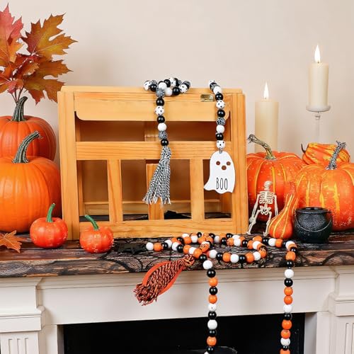 Oeyliz Halloween Tray Decor Wooden Bead Garland - image 6
