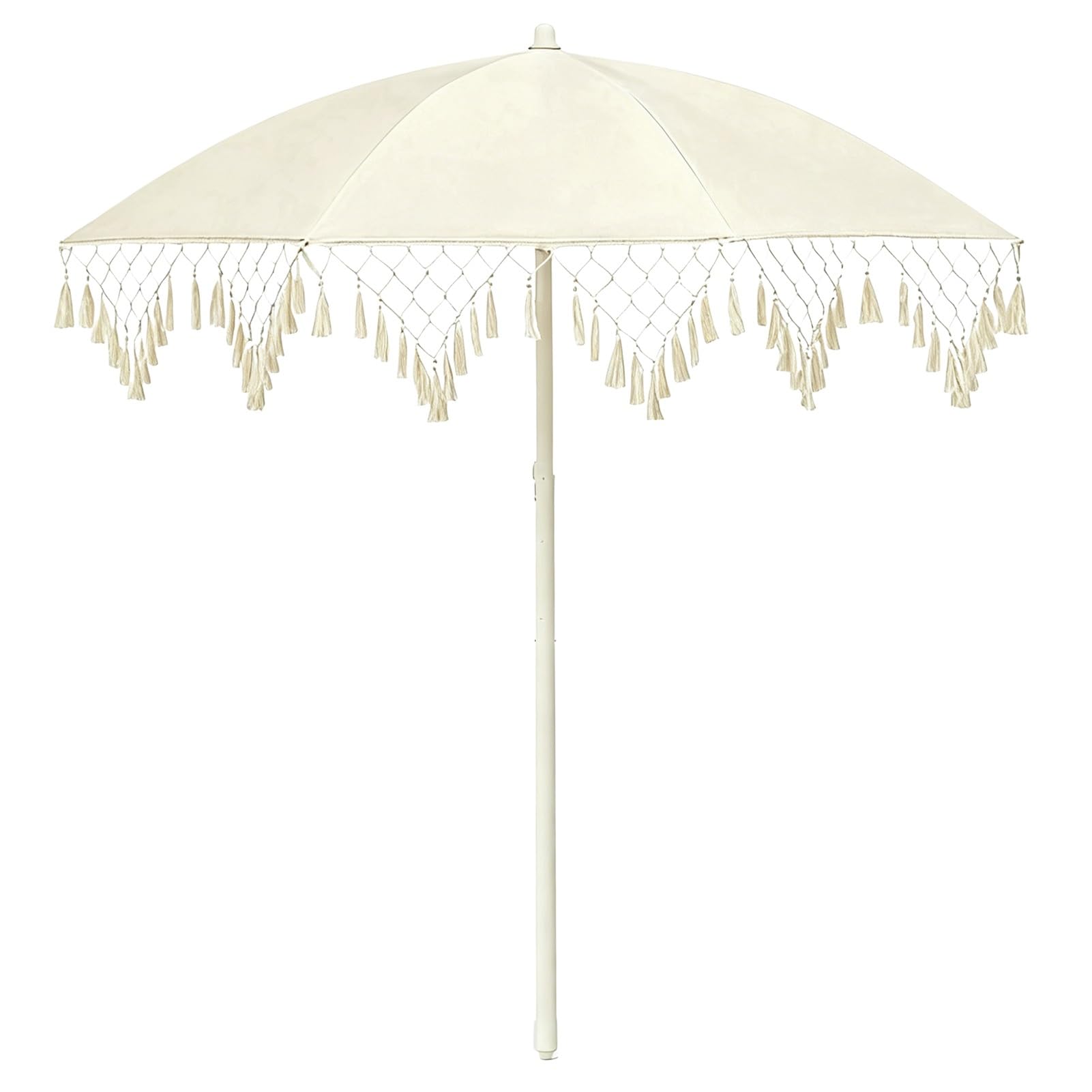 200 cm Parasol Przeciwsłoneczny z Frędzlami, Przenośny Parasol Ogrodowy z Regulacją Nachylenia, Ochrona UPF50+ do Ogrodu, Piknik, Przy Basenie