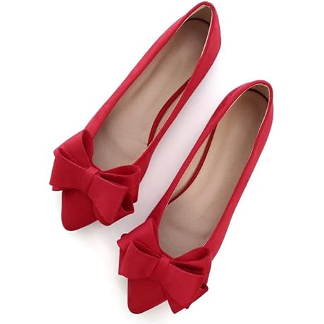 Pointed Toe Women's Flats with Red Bowknot Accent