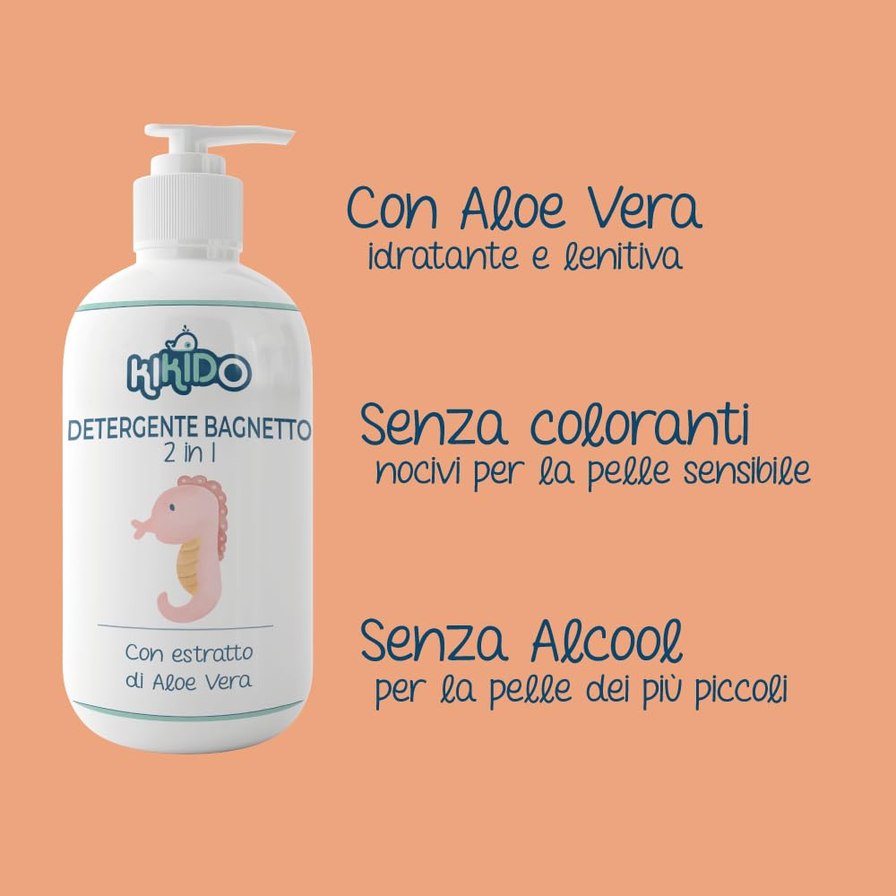 Kikido Cofanetto Nascita - Set Bagnetto Neonato con 3 Salviette, Shampoo, Detergente Intimo e Bagnoschiuma Bambini 2 in 1 - Kit Neonato Igiene Nascita per Pelli Sensibili - Regalo Lista Nascita