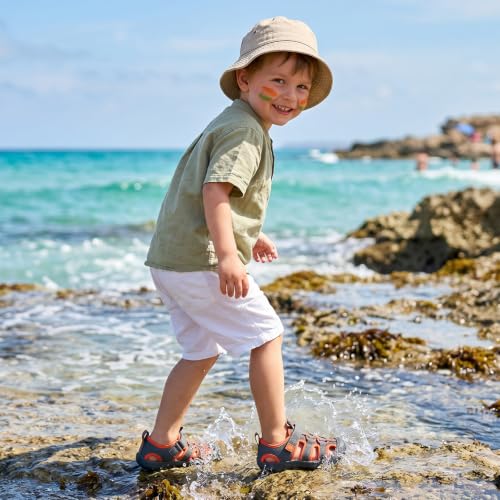 Image of Wide Toe Box Toddler Sandals Water Shoes Boys Girls Quick Dry Summer Beach | Non Slip Sole, Flexible, Machine Washable, Easy to Clean, Breathable, Adjustable Hook and Loop, Closed-toe for Outdoor & Pool