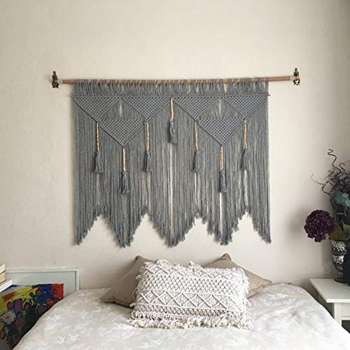 Vklopdsh Tapiz de pared de macramé, tejido a mano, bohemio, cuerda de algodón, decoración del hogar
