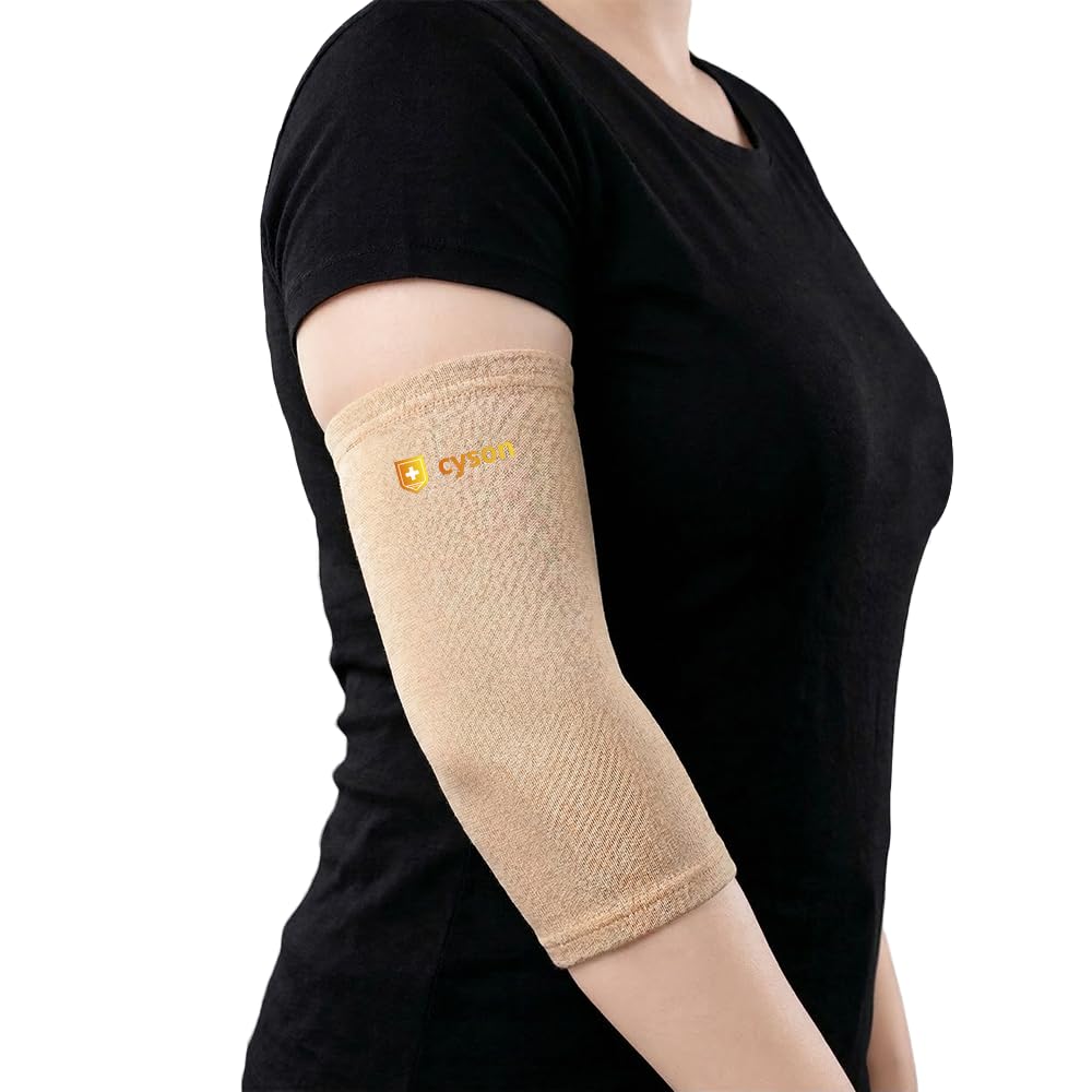 Cyson Elbow Support Cap 4-Way Skin | Compression Elbow Sleeves for Pain Relief, Sprains & Sports | Lightweight & Breathable | Men & Women | Skin Colour | 1 Pair-image-18