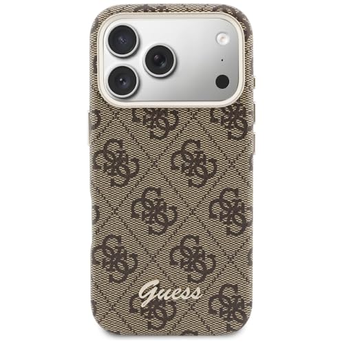 Coque iPhone 17 Pro Guess 4G Script Marron Premium Look Luxueux