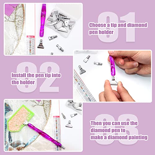 Zynery 30 Pcs Diamond Painting Pens Kit, 13 Pcs Stainless Steel Tip For Diamond Painting Accessories With 12 Clay, Diamond Art Pens 5D Diamond Painting Tools For Diy Craft (Purple) #TOP2