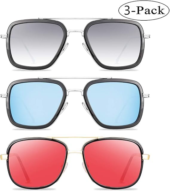 Tony Stark Sunglasses Retro Aviator Sunglasses Square Metal Frame (Tony Stark Same Color AND Spiderman the Same Color)2