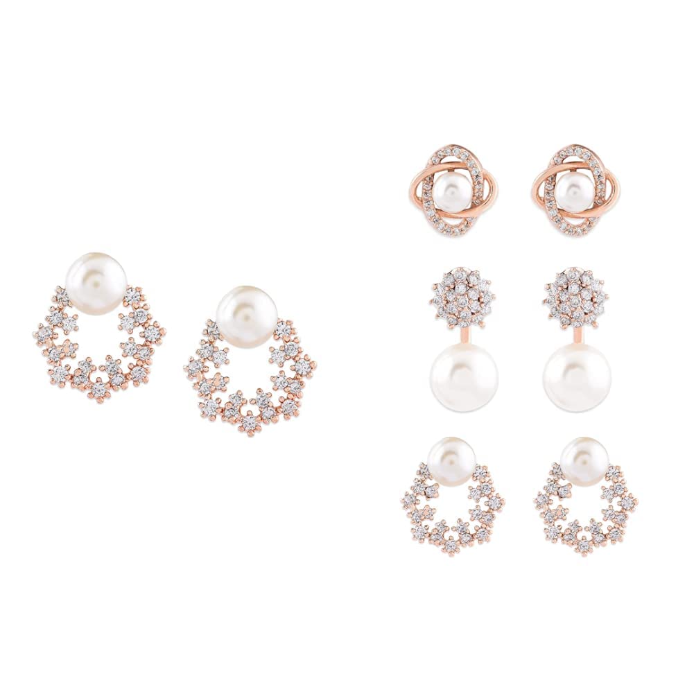 Zaveri Pearls Enchanting Gold Tone Floral Cubic Zirconia & Pearl Stud Earring For Women-ZPFK9456 with Zaveri Pearls Combo of 3 Cubic Zirconia & Pearls Contemporary Stud Earrings For Women-ZPFK10381 (B0BVBJQ9GY) Amazon Price History, Amazon Price Tracker