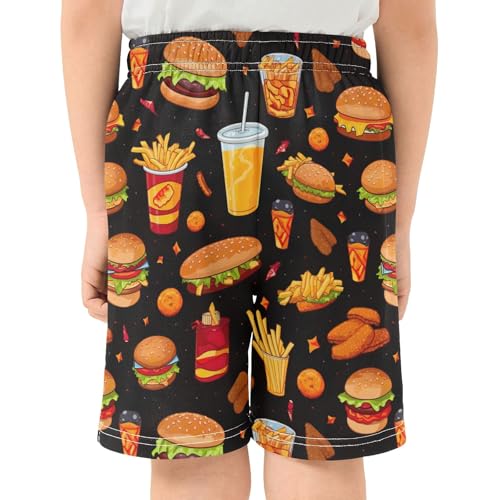 CHIFIGNO Colorful Fast Food Hamburgers Casual Shorts for Boys Pull on Sport Shorts with Pockets Kids Clothes 7-15Y3