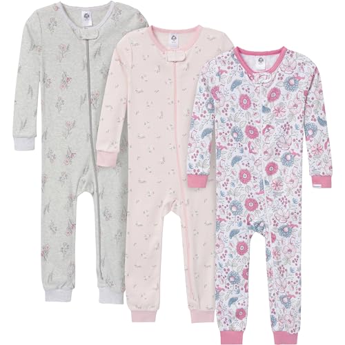 Image of Gerber baby-girls 3-pack Snug Fit Footless One-piece Cotton Pajamas