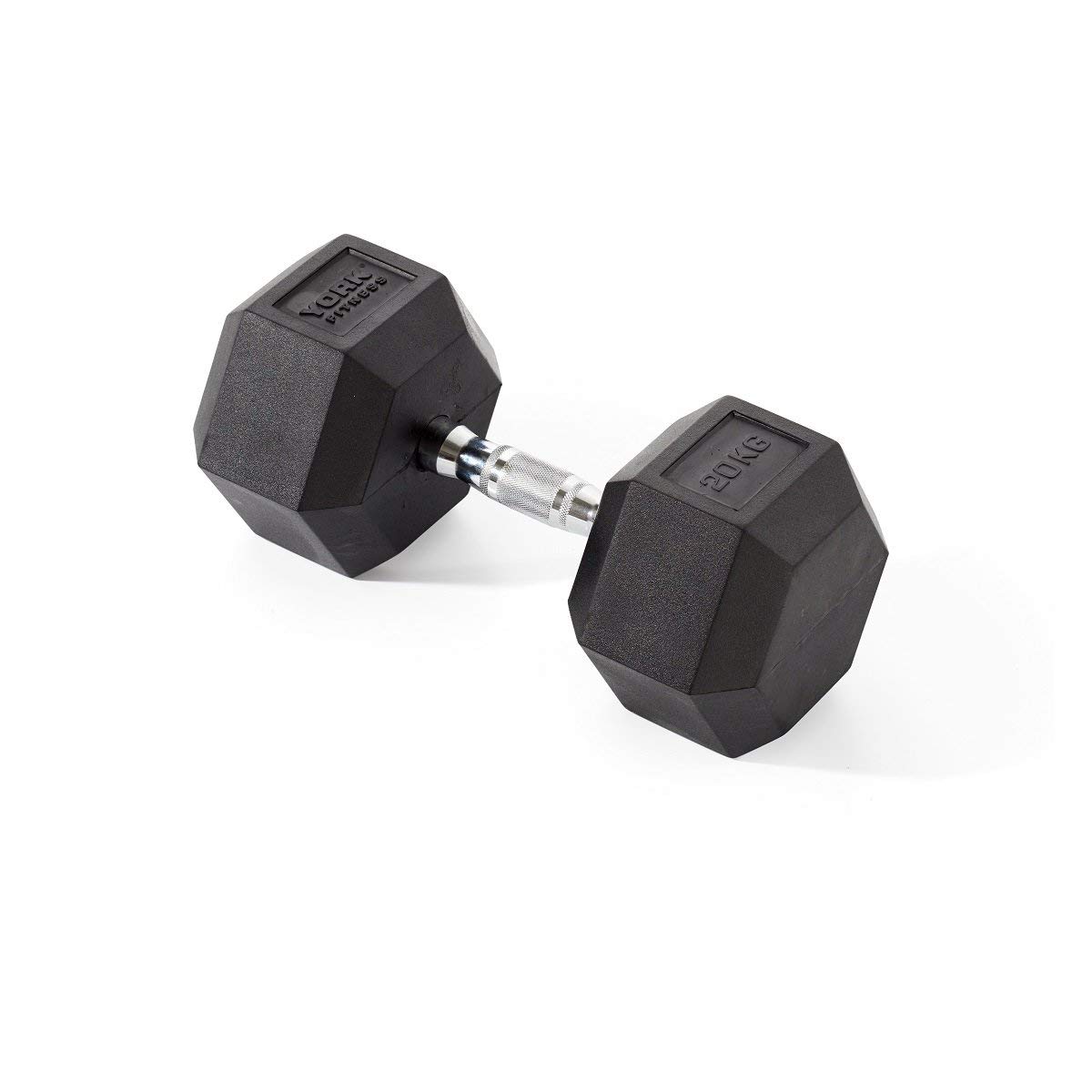 York Fitness Rubber Hex Dumbbells (Single) - Black, 20kg