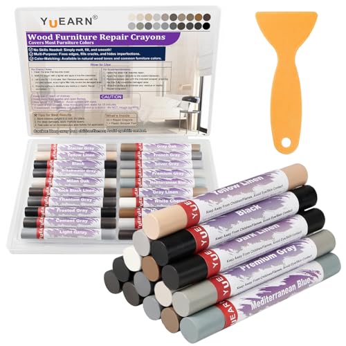 Comparison: Best Hardwood For Cabinets 11 YUEARN Wood Repair Wax Crayons & Filler Sticks Kit (20 Colors), Fix Scratches, Holes, Cracks on Furniture, Wood Floors, Cabinets, Stairs, Touch Up Markers for Hardwood & Carpentry (Gray Series)