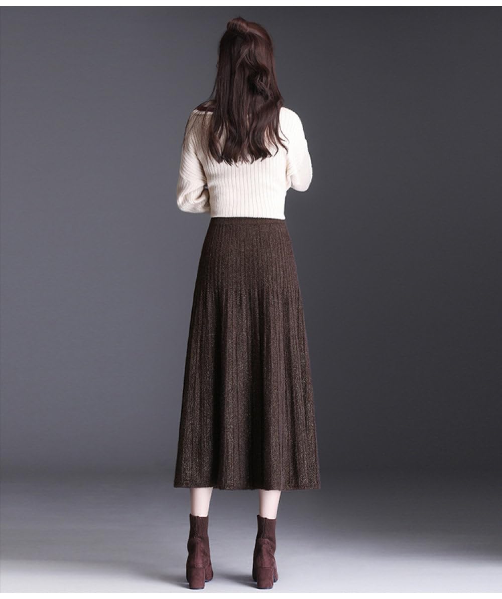 Marrón Falda De Punto Difusa Faldas Midi Plisadas para Mujer, Falda Vintage De Cintura Alta, Falda De Punto Brillante, Falda Larga Cálida De Otoño E Invierno para Damas Y Niñas