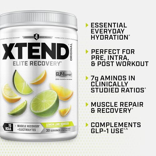 Image of Xtend Original BCAA Powder, 7g BCAAs and 2.5g L-Glutamine for Muscle Recovery Hydration and Lean Muscle, Sugar Free Intra and Post Workout Drink with Electrolytes, Lemon Lime Squeeze, 30 Servings