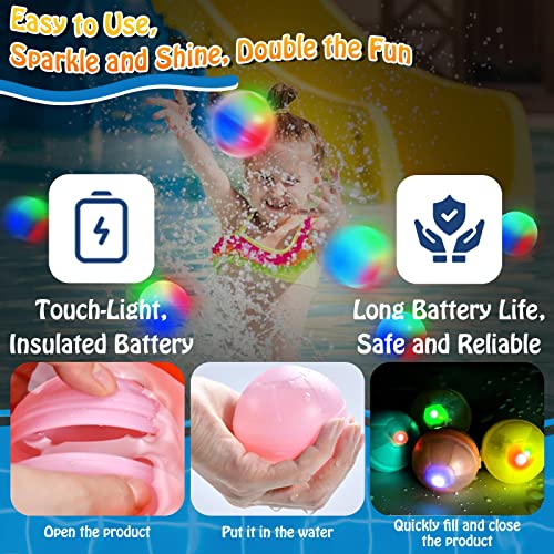 Reusable Water Balloons, 2023 Newest Reusable Glowing Water Balloons For Kids, Easy Quick Fill, Pool Toys, Summer Self-Sealing Splash Water Bomb Toys Party Supplies, Glowing Refillable Water Balloons #TOP4