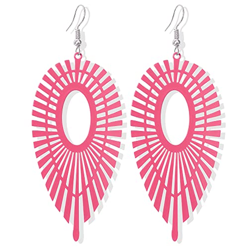 JIUIQL Minimalist Lightweight Creative Vintage Black and White Metal Leaf Geometry Dangle Drop Earrings for Women Statement Creative Jewelry Gifts (Rose Red)
