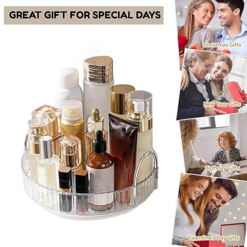 Image of Golden bird 360 Rotating Makeup Organizer Stand Cosmetic Storage with Hooks, Dressing Table Organiser, Organizer Storage Box for Make-up Accessories (Clear White, 1 Tier)