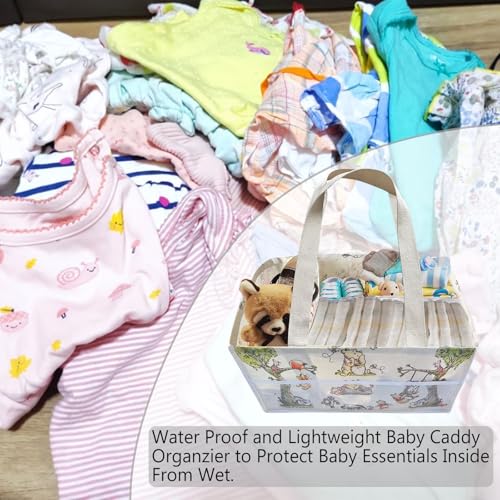 Image of Extra Large Winnie Baby Diaper Caddy Organizer, Baby Wipes Storage Basket for Changing Table, Gift for Newborn Essentials, Baby Shower Must Have, Portable and Foldable for Space Saving (White)