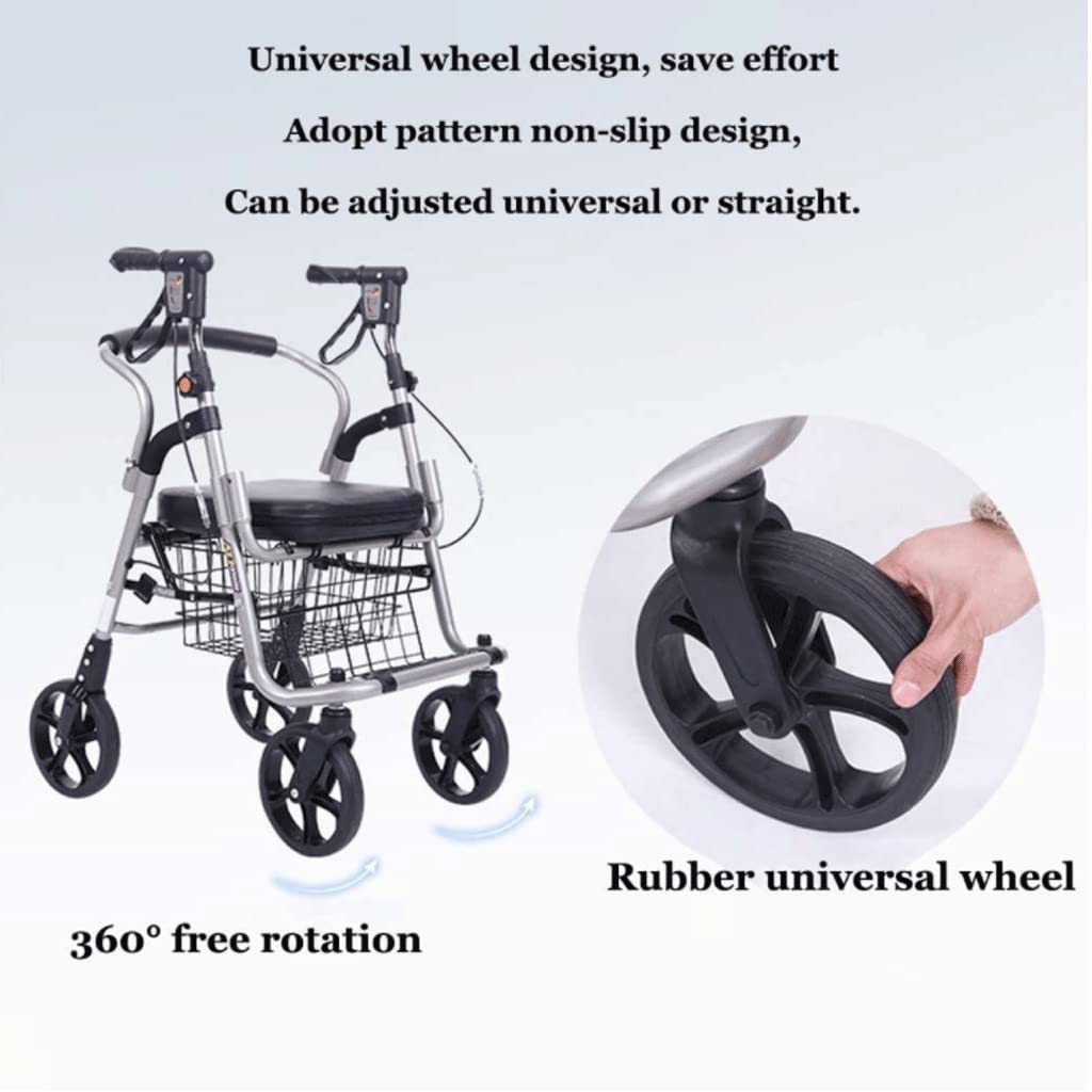 Medische aluminium rollator rollator met gewatteerde zitting voor oudere senioren en volwassenen In hoogte verstelbare mobiliteitshulp bij het lopen