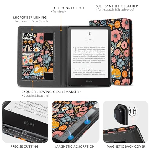 Image of CoBak Stand Case for 7 inch Kindle Paperwhite 12th Gen 2024 and Kindle Colorsoft with Hand Strap - Compatible with iPhone MagSafe, for Samsung /Belkin /Anker Wireless Charging Pads, Durable, Auto Sleep-Gray