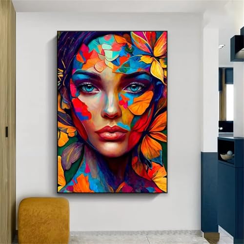Peinture fille et fleurs colorées : une affiche portrait de femme pour une chambre apaisante