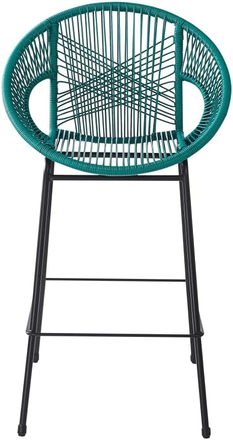 Weather-Resistant Outdoor Barstool with All-Weather Wicker Seat and Powder-Coated Steel Frame for Patio and Deck Use (Teal + PE Rattan+Iron + Garden & Outdoor)