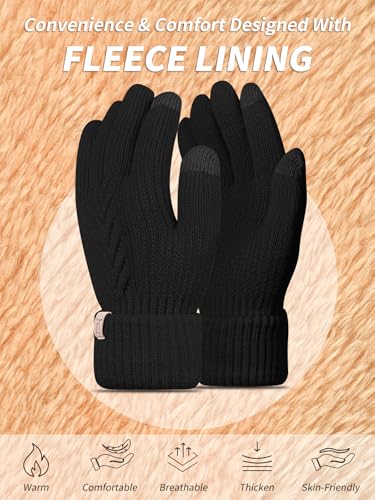 UKNOWISA Handschuhe Winter Damen, Doppelte Thermo mit Fleecefutter Touchscreen Strick wollhandschuhe Laufen Radfahren Fahren für Damen Herren