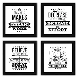 Interio Crafts Motivational Poster For Home And Office Wall Decor (Black, 9 x 9 Inches, 8x8 Inches) (Set of 4 set 8)