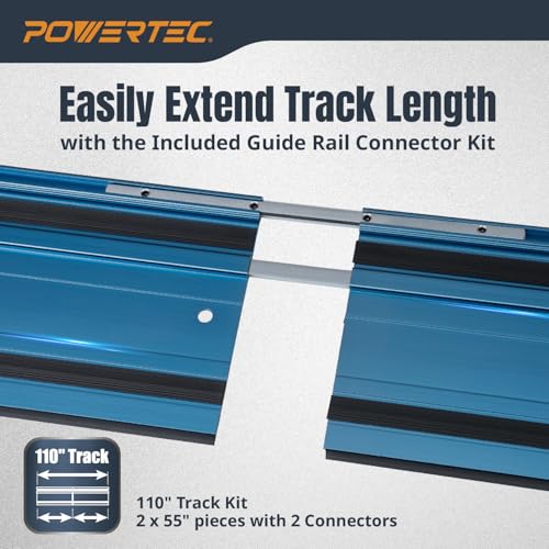Image of POWERTEC 72461 110 inch Track Saw Guide Rail Joining Set for Milwaukee Track Saws w /Quick Release Ratcheting Clamps for Woodworking Projects