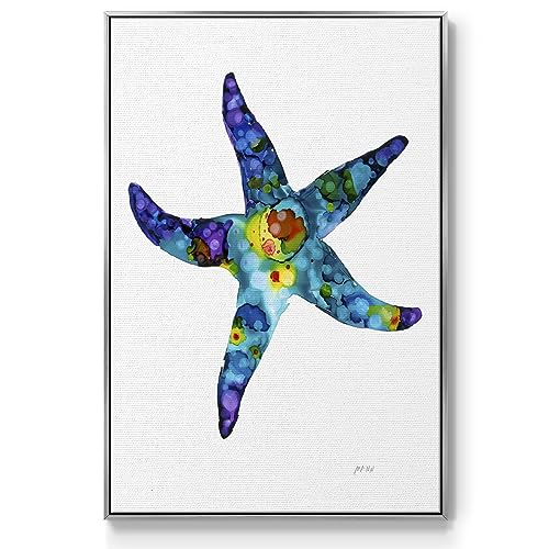 Renditions Gallery Nature Wall Art Silver Floating Frame Paintings Colorful Marine Starfish Abstract Hanging Artwork Home Prints for Bedroom Office Kitchen - 25"x37" LT545