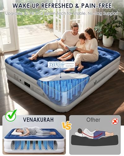 Image of King Air Mattress with Built in Pump, 18 inch King Size Inflatable Mattress,