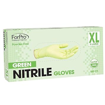 ForPro Green Nitrile Gloves, Powder-Free, Latex-Free, Non-Sterile, Food Safe, 3 Mil, 100-Count size XL