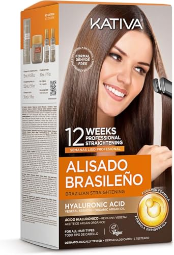 Kativa - Kit lisciante brasiliano (cheratina) con olio di argan e acido ialuronico | Trattamento Lisciante Professionale a Casa - Durata Fino a 12 Settimane - Facile da Applicare | 1 pezzo