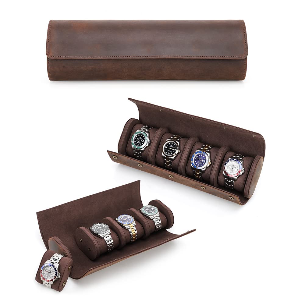 Hiram Horloge Roll Case voor 3 Horloges Handgemaakte Lederen Opslag Reizen Horloge Gevallen met Verwijderbare Kussen Montage Ontwerp