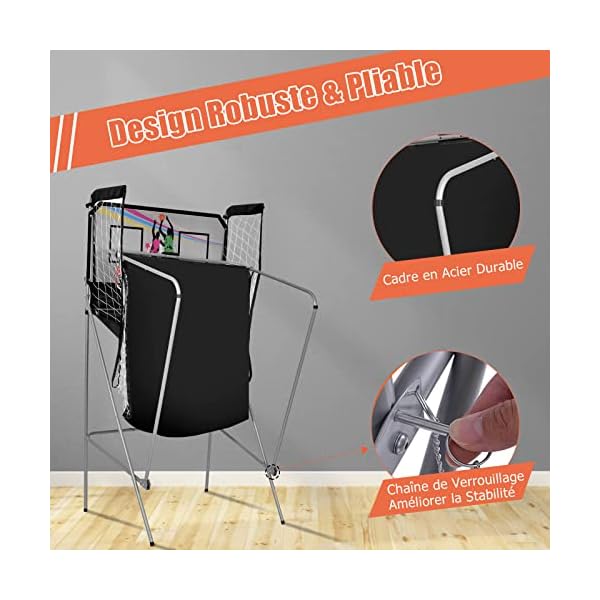 DREAMADE Jeu de Basketball Arcade Électrique avec 2 Paniers, Jeu Basket Double Intérieur et Extérieur Interactif à 8 Options des Jeux, Table Basket Pliant avec LED Score, en Acier Résistant 51mB33j5HgL. SS600