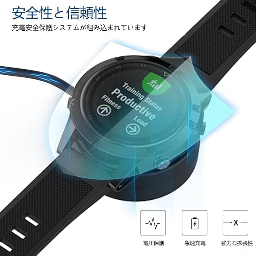 GARMIN デジタルウォッチ ブラック 充電ケーブル付き GARMIN 【互換品】ガーミン 充電ケーブル Garmin スマート