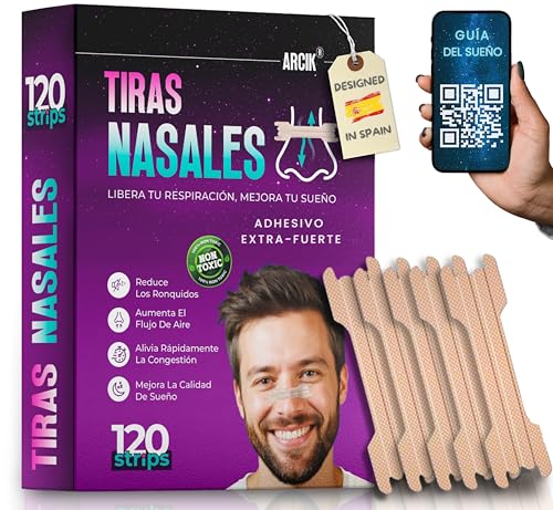 ARCIK Tiras Nasales Antironquidos para Dormir - Tiras Nasales Deportivas para Respirar Mejor por la Nariz - Nasal Strips Anti Ronquidos para Dormir - Tiritas Nariz Respirar - PACK 120 Nose Strips