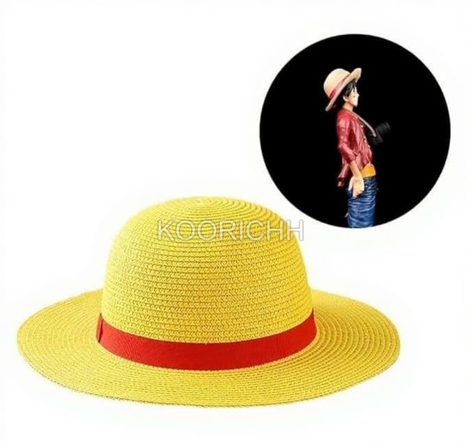 Image of One Piece Luffy Straw Hat Replica | Monkey D. Luffy Anime Cosplay Hat | Premium Yellow Pirate Cap with Red Band | Anime Collectible Accessory for Fans, Costume Party & Gift