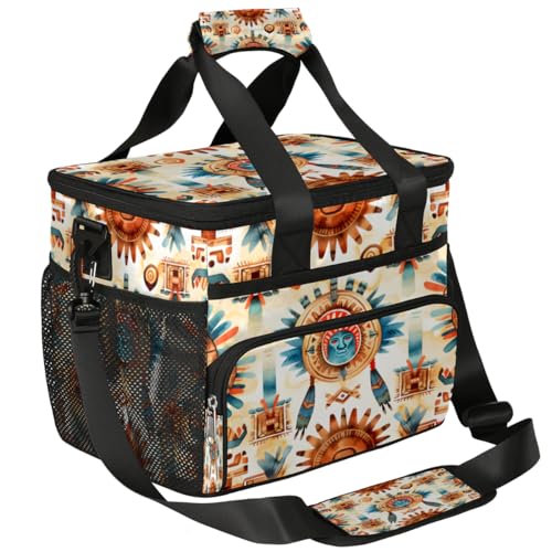 Ethnic Ornament Insulated Picnic Backpack Lunch Box for Women Men Picnic Basket Tote Lunch Bag Picnic Bag Portable Lunch Bags for Picnic, Beach, Work, Trip,Office, Camp Indian Traditional